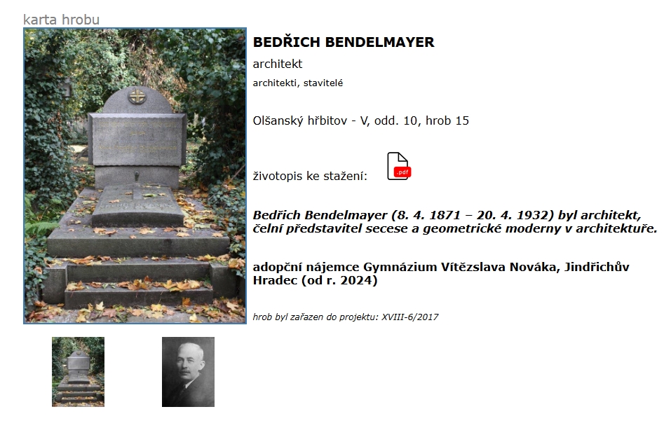 karta hrobu - Bedřich Bendelmayer