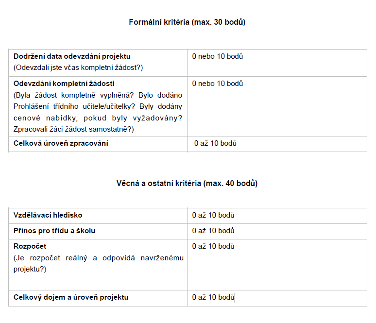 formální a věcná kritéria